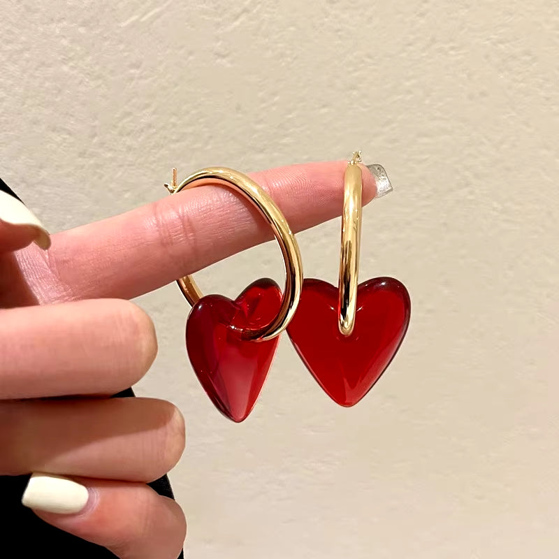 LOVE HEART DROP HOOP EARRINGS