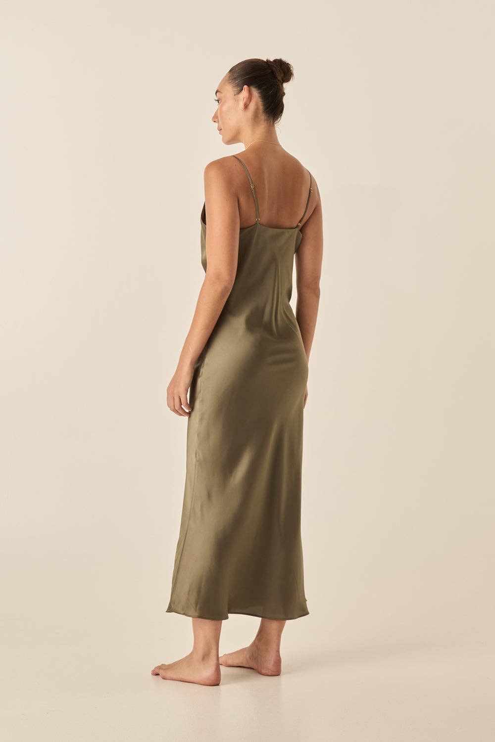 Gingerlilly - Recycled Satin Long Chemise Fern Olive