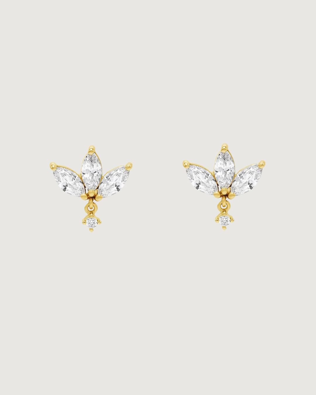 TRIPLE MARQUISE CRYSTAL STUD EARRING 18K GOLD PVD - STUDIO JO STORE  