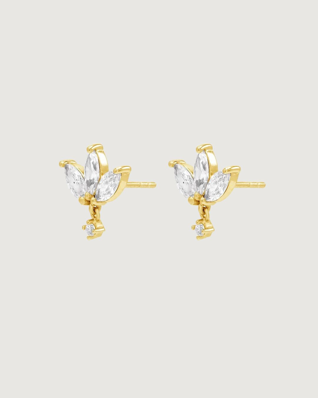 TRIPLE MARQUISE CRYSTAL STUD EARRING 18K GOLD PVD - STUDIO JO STORE  