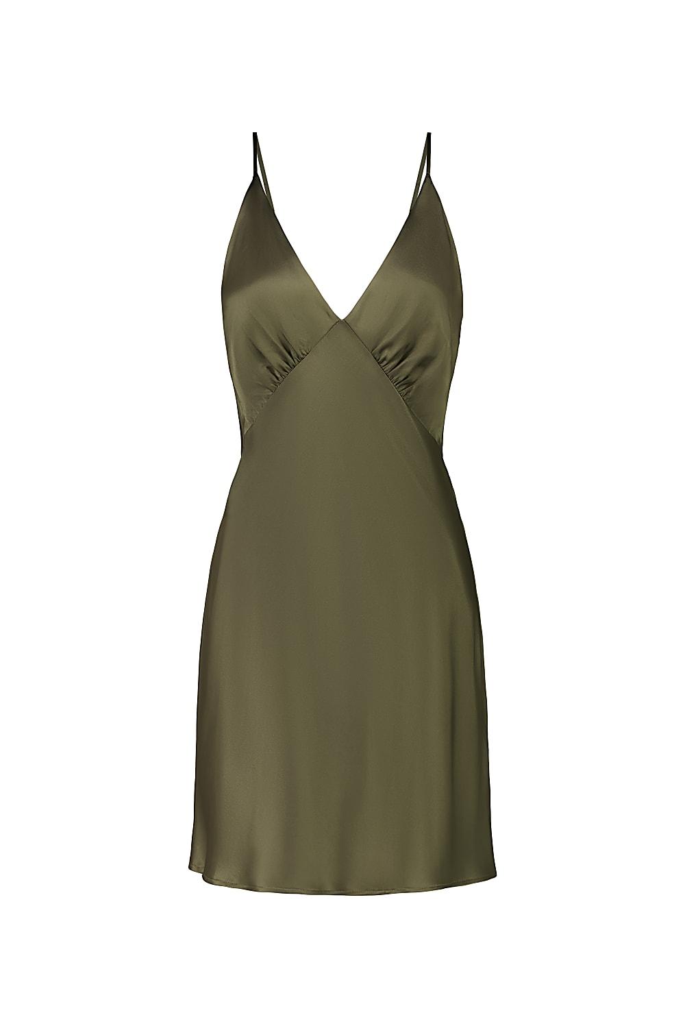 Gingerlilly - Pure Silk Short Luxury Chemise - Seraphina Olive - STUDIO JO STORE  