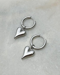 Thumbnail for HEART CHARM HOOP EARRINGS SILVER - STUDIO JO STORE  