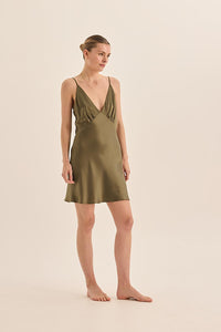 Thumbnail for Gingerlilly - Pure Silk Short Luxury Chemise - Seraphina Olive