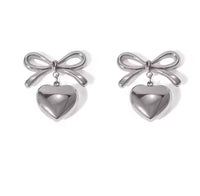 Thumbnail for BOW & HEART CHARM STUD EARRINGS 18K GOLD PVD - STUDIO JO STORE  