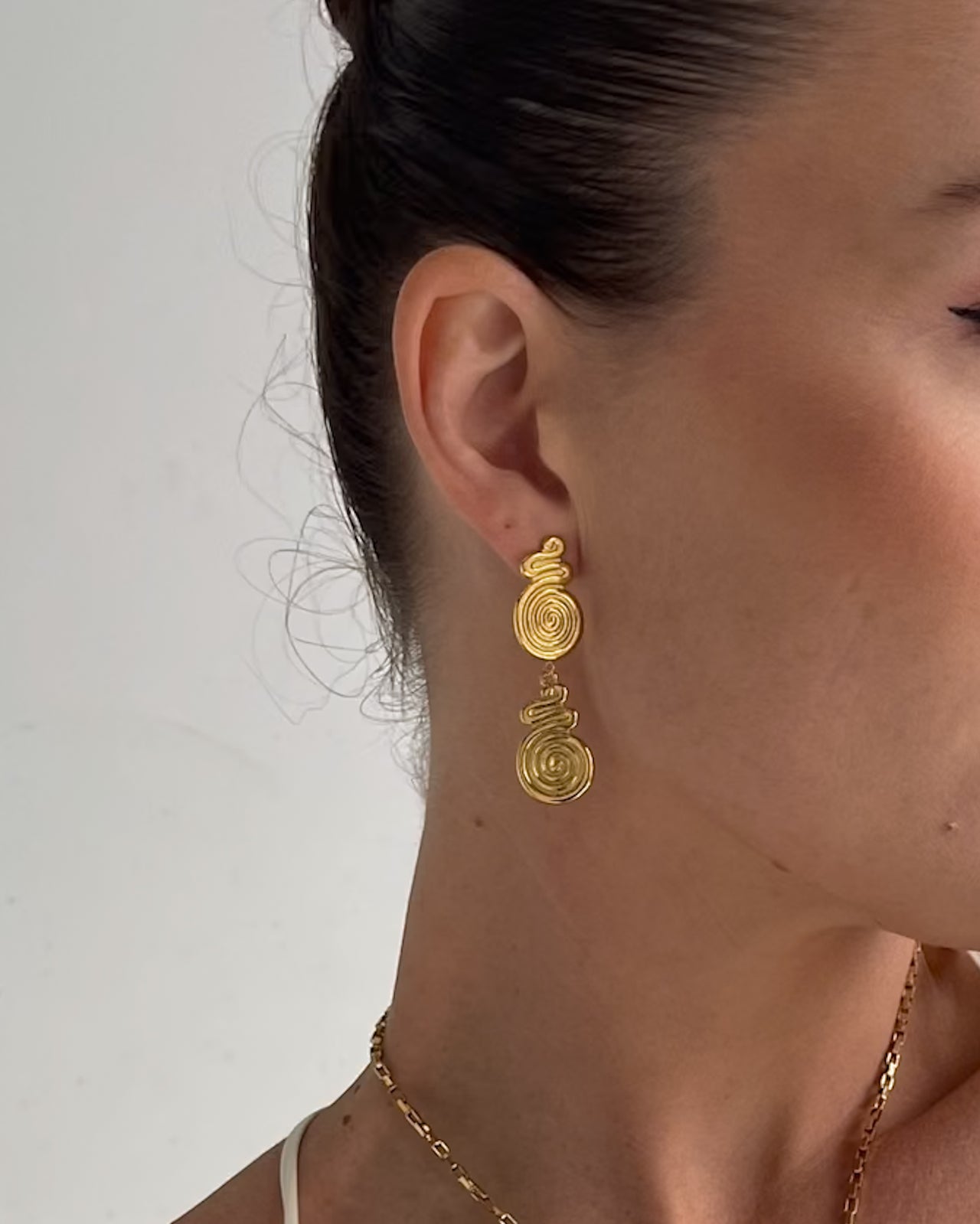 GOLDEN SPIRAL DROP STUD EARRINGS GOLD - STUDIO JO STORE  