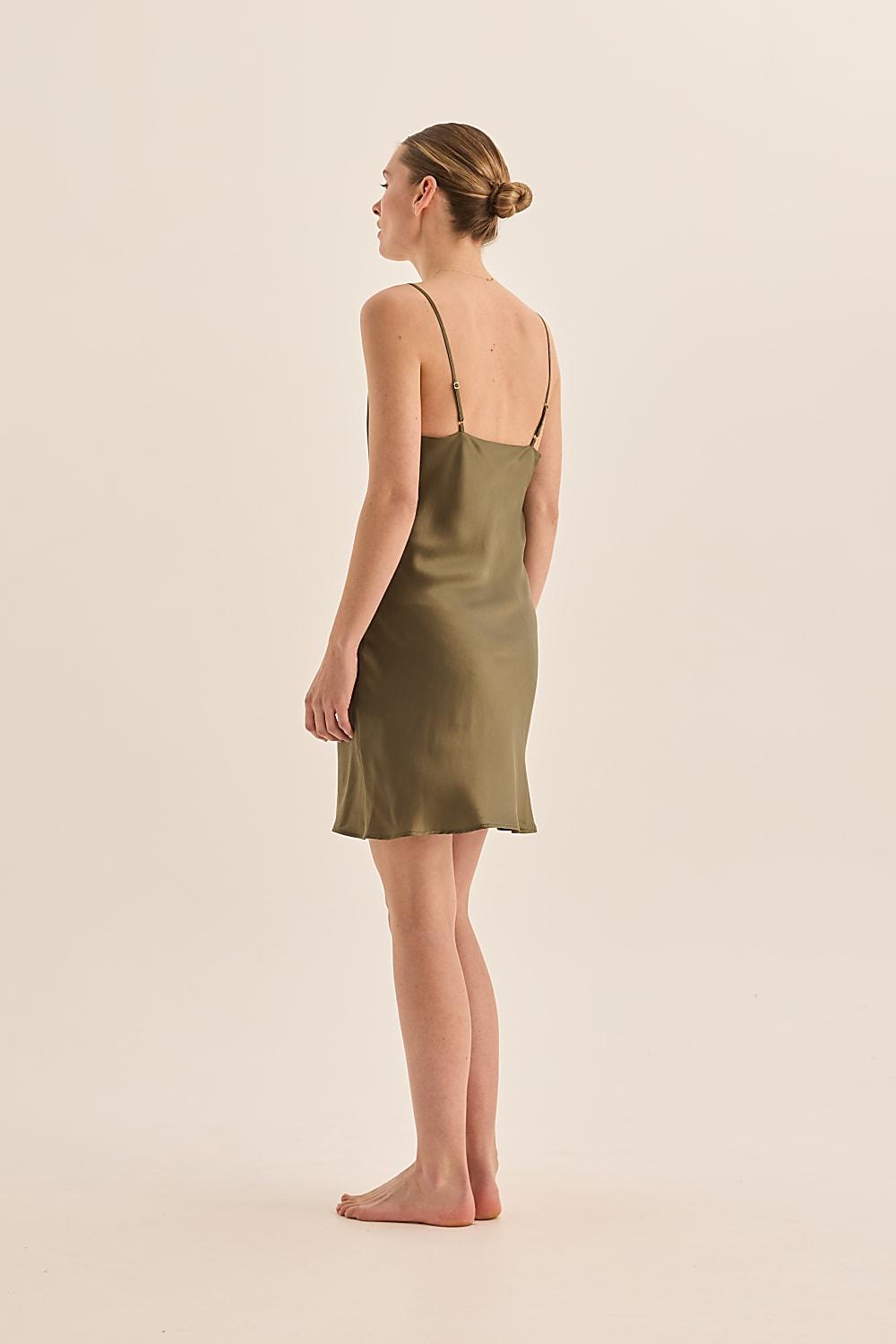 Gingerlilly - Pure Silk Short Luxury Chemise - Seraphina Olive - STUDIO JO STORE  