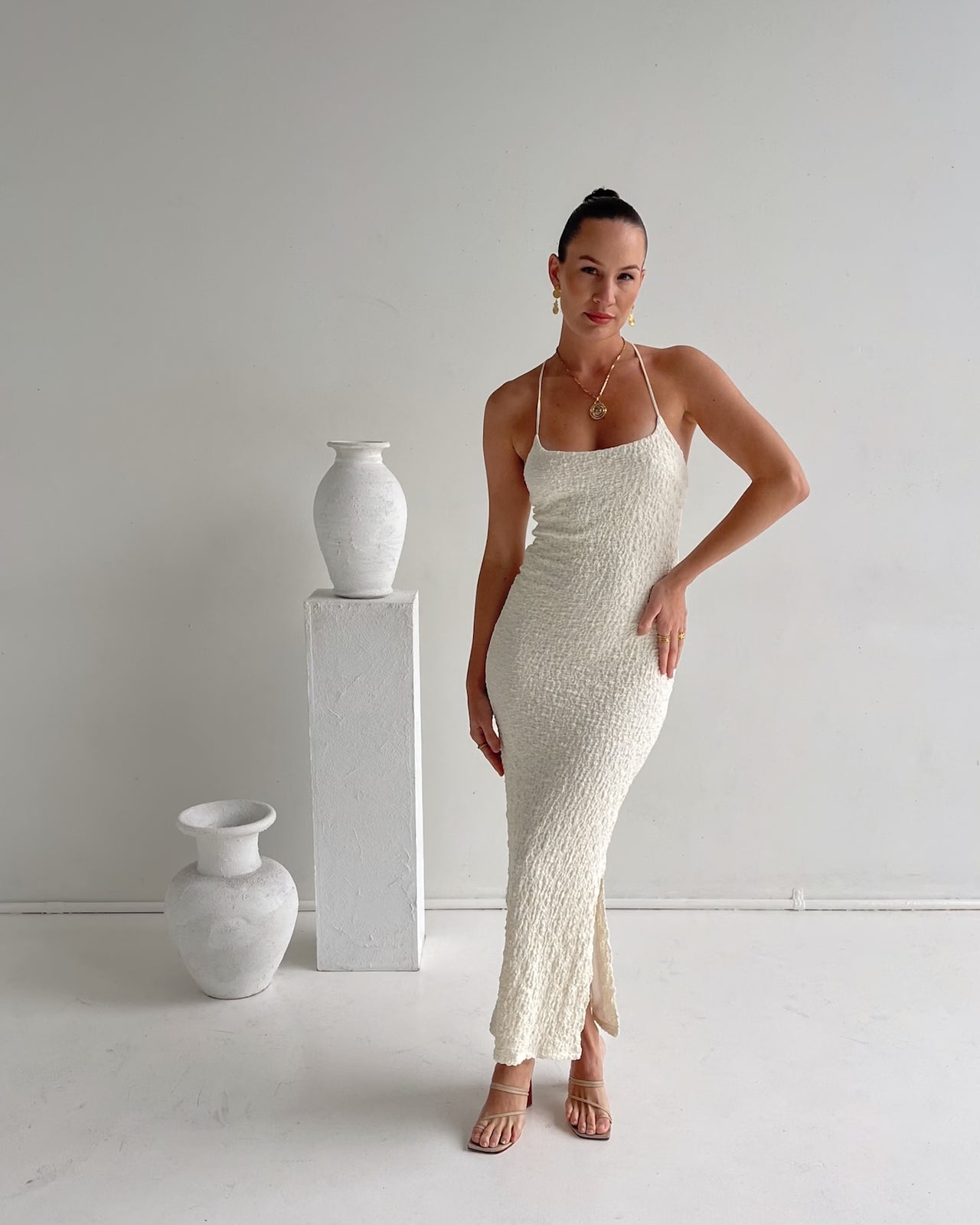 BY JOHNNY - BIANCA BEAD MIDI DRESS - IVORY WHITE - STUDIO JO STORE  