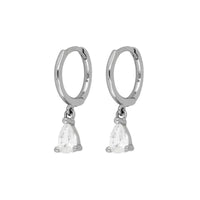 Thumbnail for PEAR-CUT CRYSTAL DANGLE HUGGIE HOOP EARRINGS SILVER