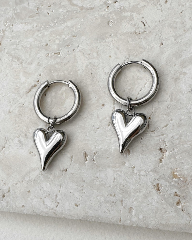 HEART CHARM HOOP EARRINGS SILVER - STUDIO JO STORE  