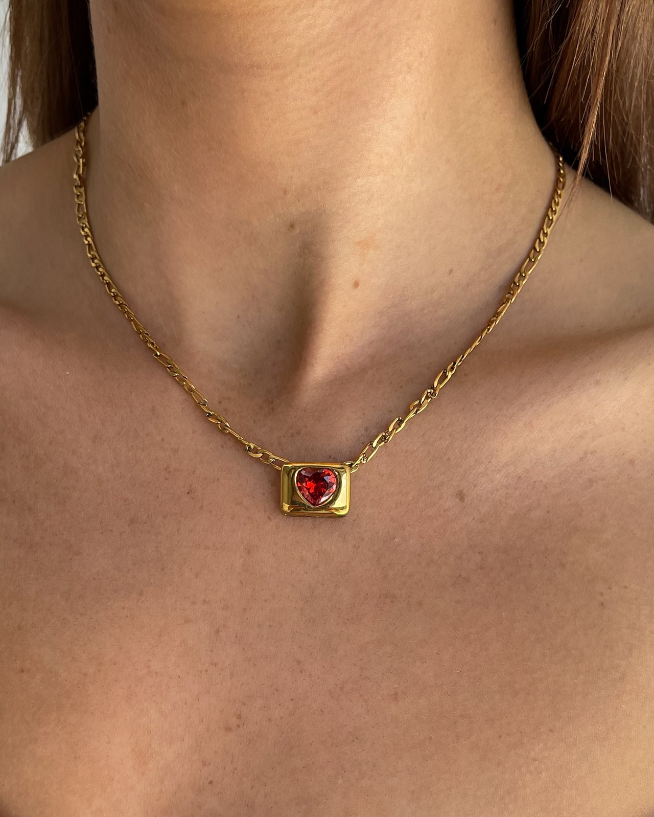 RUBY RED HEART NECKLACE GOLD - STUDIO JO STORE  