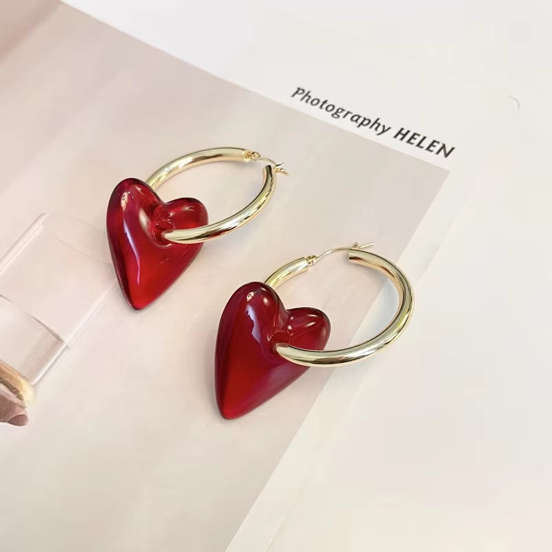 LOVE HEART DROP HOOP EARRINGS