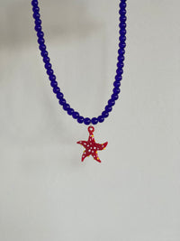 Thumbnail for HANDMADE RED STARFISH PENDANT NECKLACE - BLUE GLASS BEADS - STUDIO JO STORE  