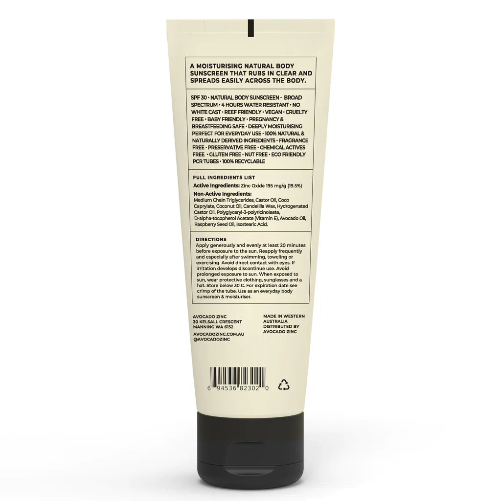 AVOCADO ZINC  SPF 30 NATURAL BODY SUNSCREEN