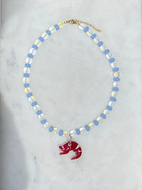 Thumbnail for LARRY THE RED LOBSTER PENDANT NECKLACE - BLUE OPALESCENT GLASS BEADS - STUDIO JO STORE  