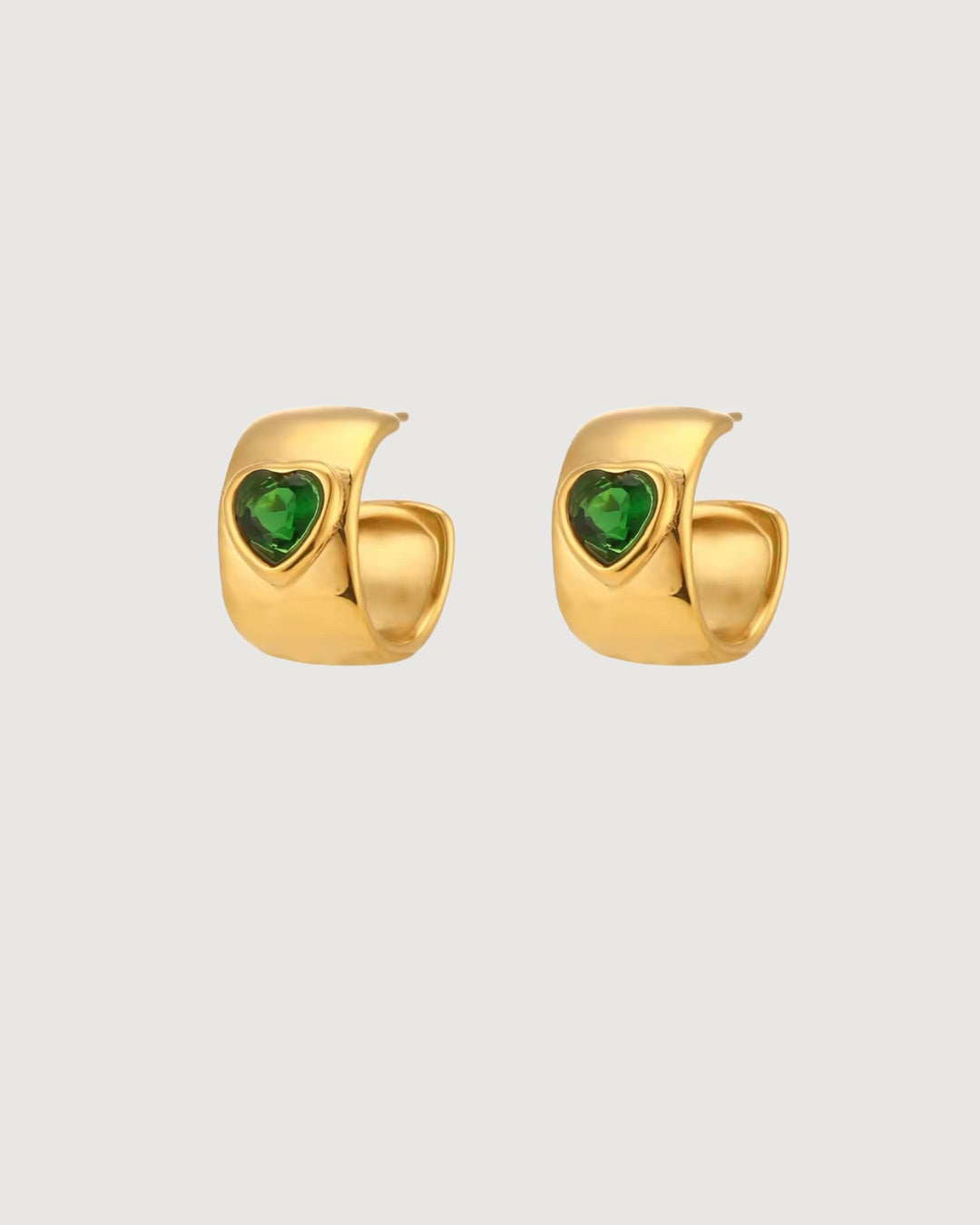 EMERALD HEART HUGGIE EARRINGS GOLD