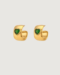 Thumbnail for EMERALD HEART HUGGIE EARRINGS GOLD