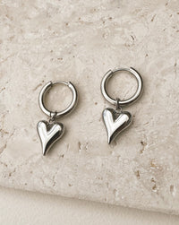 Thumbnail for HEART CHARM HOOP EARRINGS SILVER - STUDIO JO STORE  