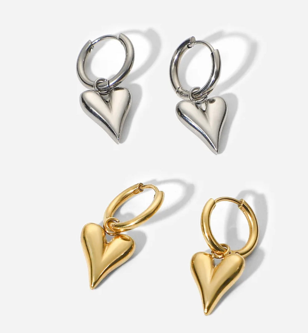 HEART CHARM HOOP EARRINGS SILVER - STUDIO JO STORE  