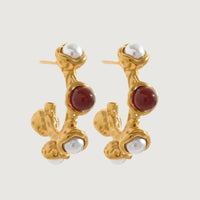 Thumbnail for TEXTURED PEARL & STONE STUD HOOPS 18K GOLD PVD - STUDIO JO STORE  