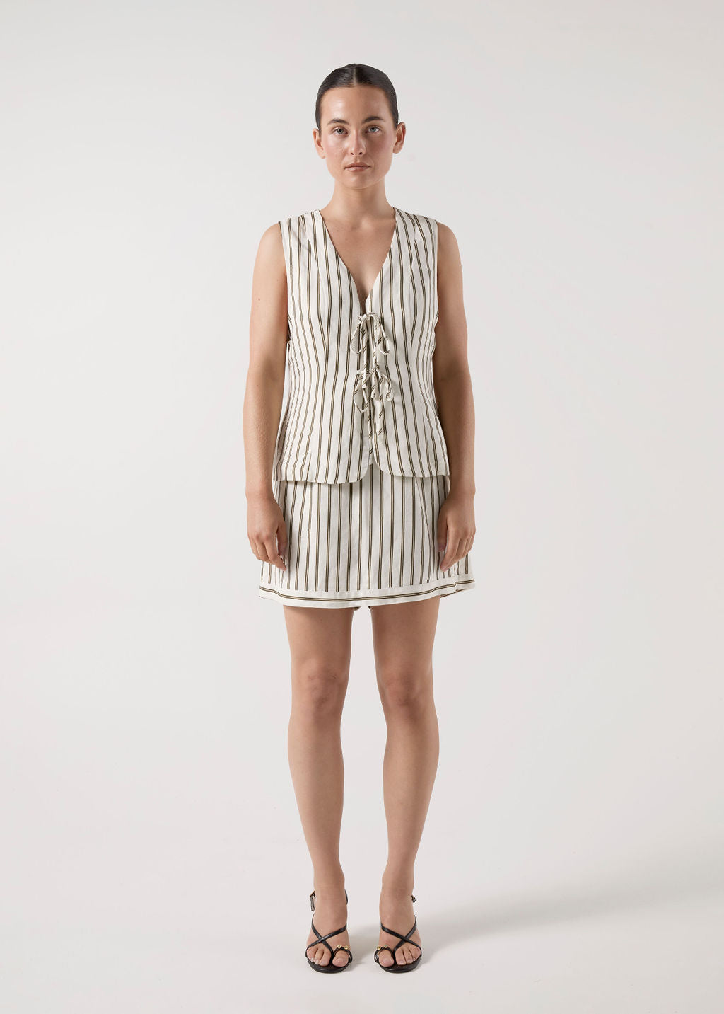 BISK THE LABEL ISABEL STRIPE LINEN BLEND VEST