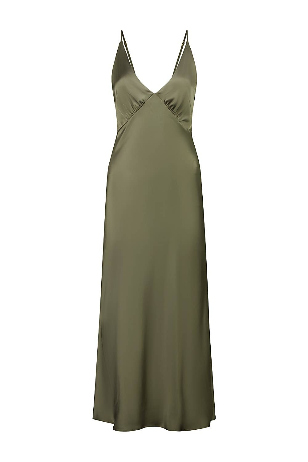 Gingerlilly - Recycled Satin Long Chemise Fern Olive