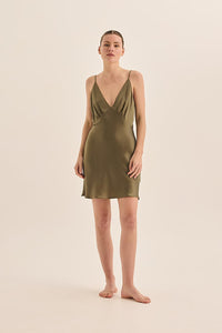 Thumbnail for Gingerlilly - Pure Silk Short Luxury Chemise - Seraphina Olive