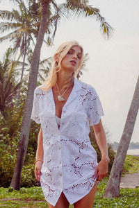 Thumbnail for PALM COLLECTIVE ULLUWATU LACE SHIRT DRESS WHITE