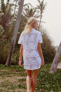 Thumbnail for PALM COLLECTIVE ULLUWATU LACE SHIRT DRESS WHITE