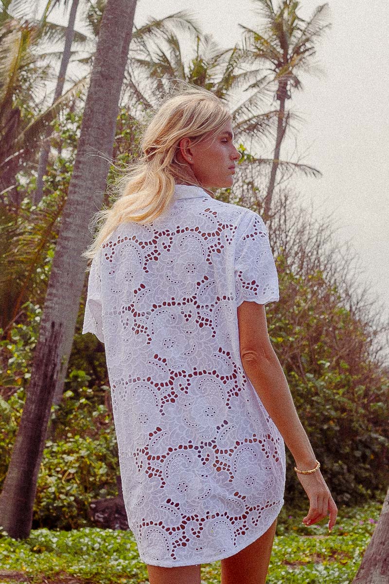 PALM COLLECTIVE ULLUWATU LACE SHIRT DRESS WHITE