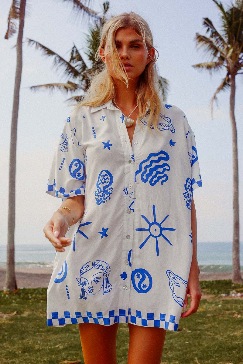 PALM COLLECTIVE BLUE BAE SHIRT DRESS